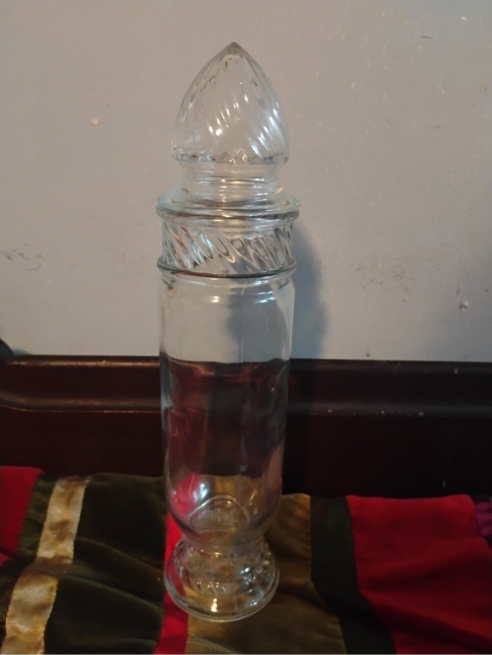 Vintage Clear Glass Apothecary Jar with Finial Lid & Pedestal Base Canister